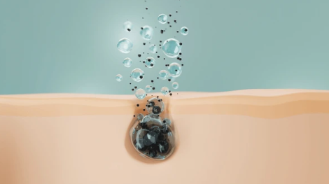 Illustration d’un point noir sur la peau avec des bulles représentant le nettoyage des pores, idéal pour un article sur les soins de la peau et la réduction des imperfections.